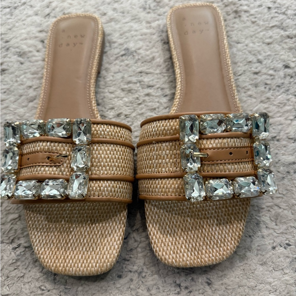 Worn once! A New Day Tan Woven Slide Sandals